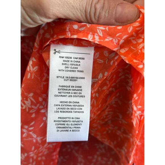 NWT Equipment Femme Women's Orange 100% Silk Button Down Shirt Top Size Large - Picture 5 of 7